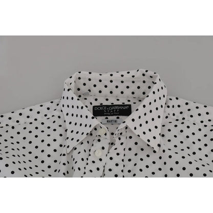 Dolce & Gabbana White Dotted Dress Formal MARTINI Shirt
