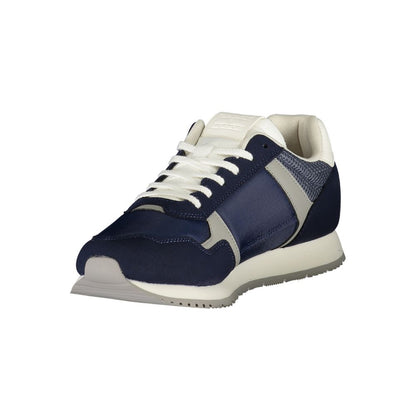 Tommy Hilfiger Blue Polyester Men Sneaker with iconic logo and removable footbed for customizable fit and style.