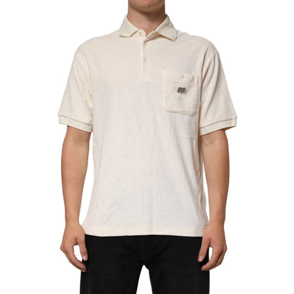 Dolce & Gabbana Ivory Cotton Terry Logo Pocket Polo T-shirt