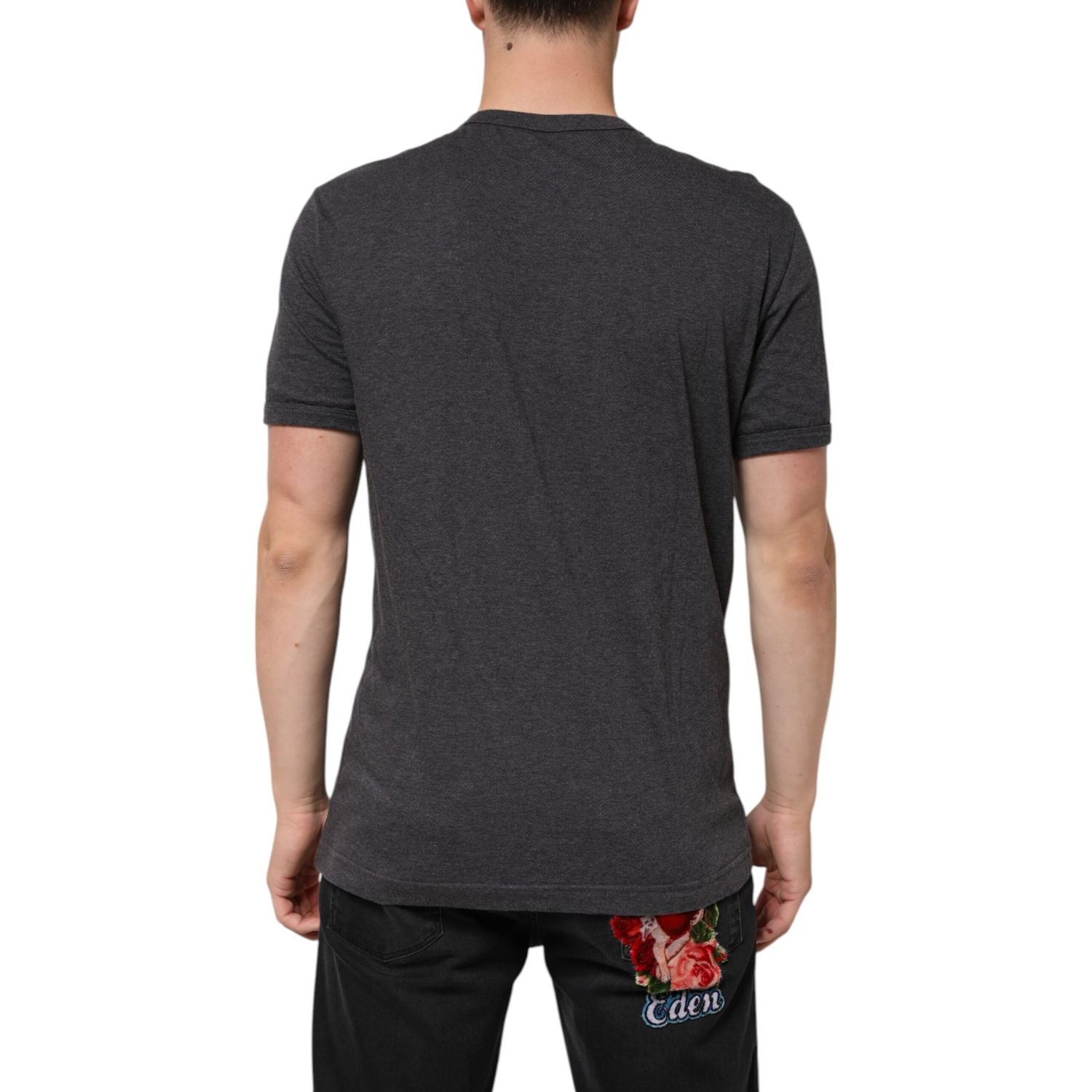 Dolce & Gabbana Black Charcoal DG Logo V-Neck Men T-shirt