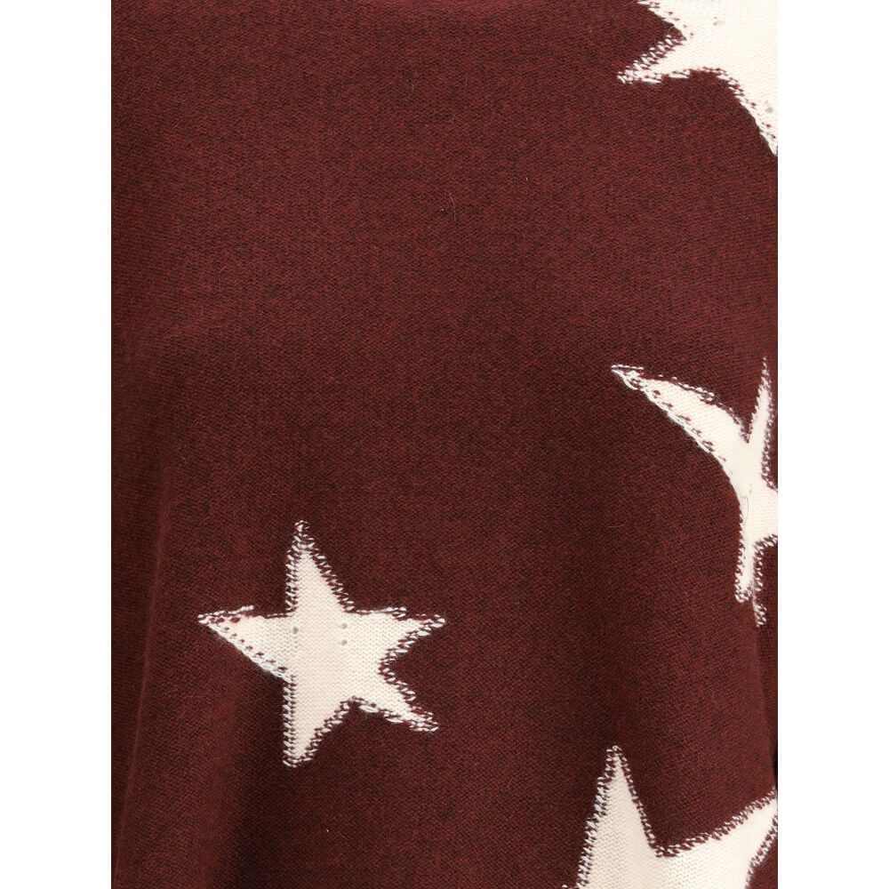 Zadig & Voltaire Bordeaux Cashmere Cashmere Sweater with star pattern, showcasing close-up view of fabric texture and design details.