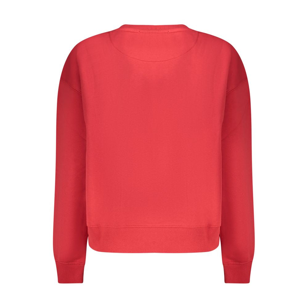 Back view of Pepe Jeans Red Organic Cotton Women Sweater showcasing crew neck and bold color.