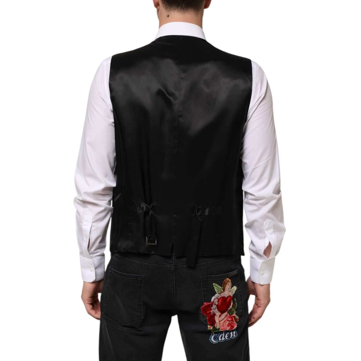 Dolce & Gabbana Black Wool Dress Formal Men Waistcoat Vest