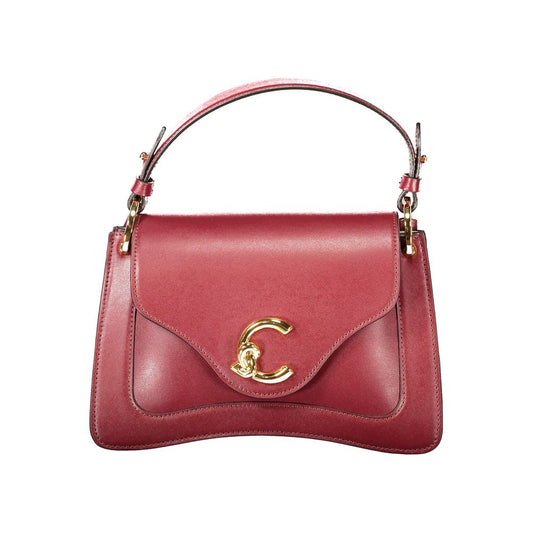 Coccinelle Purple Leather Women Handbag with gold logo, removable handle, and adjustable strap for versatile wear and Italian craftsmanship.