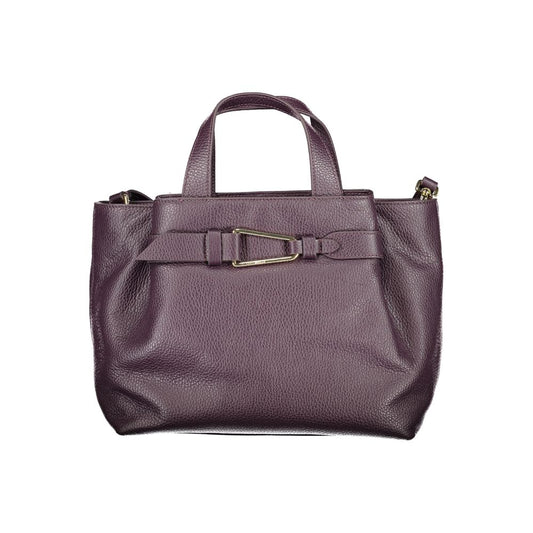 Coccinelle Purple Leather Women Handbag with twin handles and adjustable strap, featuring rich texture and elegant design.
