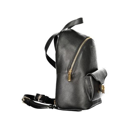 Coccinelle Black Leather Women Backpack with twist closure and zip pocket, elegant urban chic design
