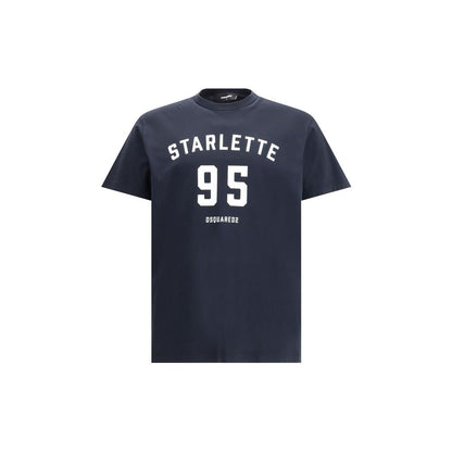 Dsquared² Black Cotton T-Shirt featuring a ribbed crew neck with a bold 'Starlette 95' logo print for a stylish look. 100% cotton material.