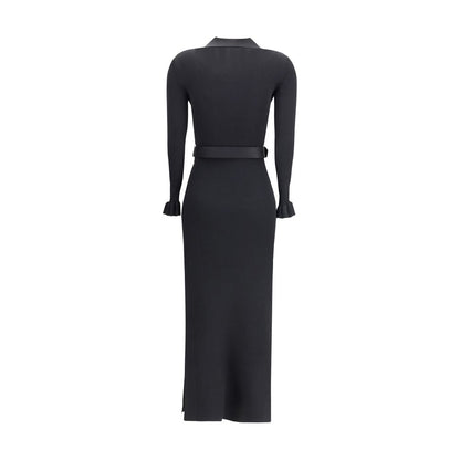 Back view of Self-Portrait Black Viscose Casual Dress with ruffled cuffs and side slit.