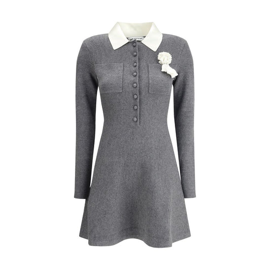 Self-Portrait Mini knit Dress with crochet floral collar SE-AW25010SAGRGREY-XS
