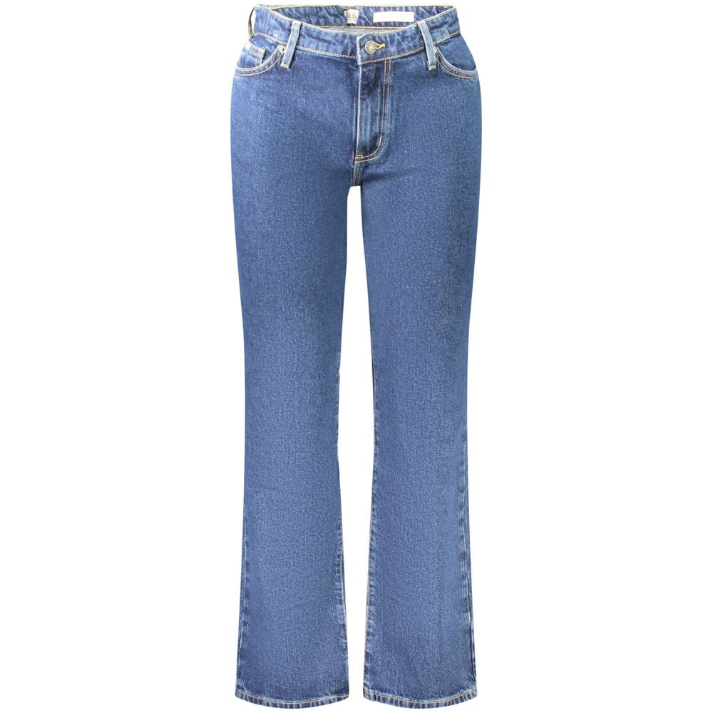 Guess Jeans Blue Cotton Women Jeans - Mid-Rise Straight Fit Denim with Button Closure and Logo Detail