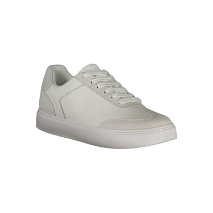 Calvin Klein White Leather Men Sneaker featuring contemporary design and plush comfort, perfect for casual ensembles.