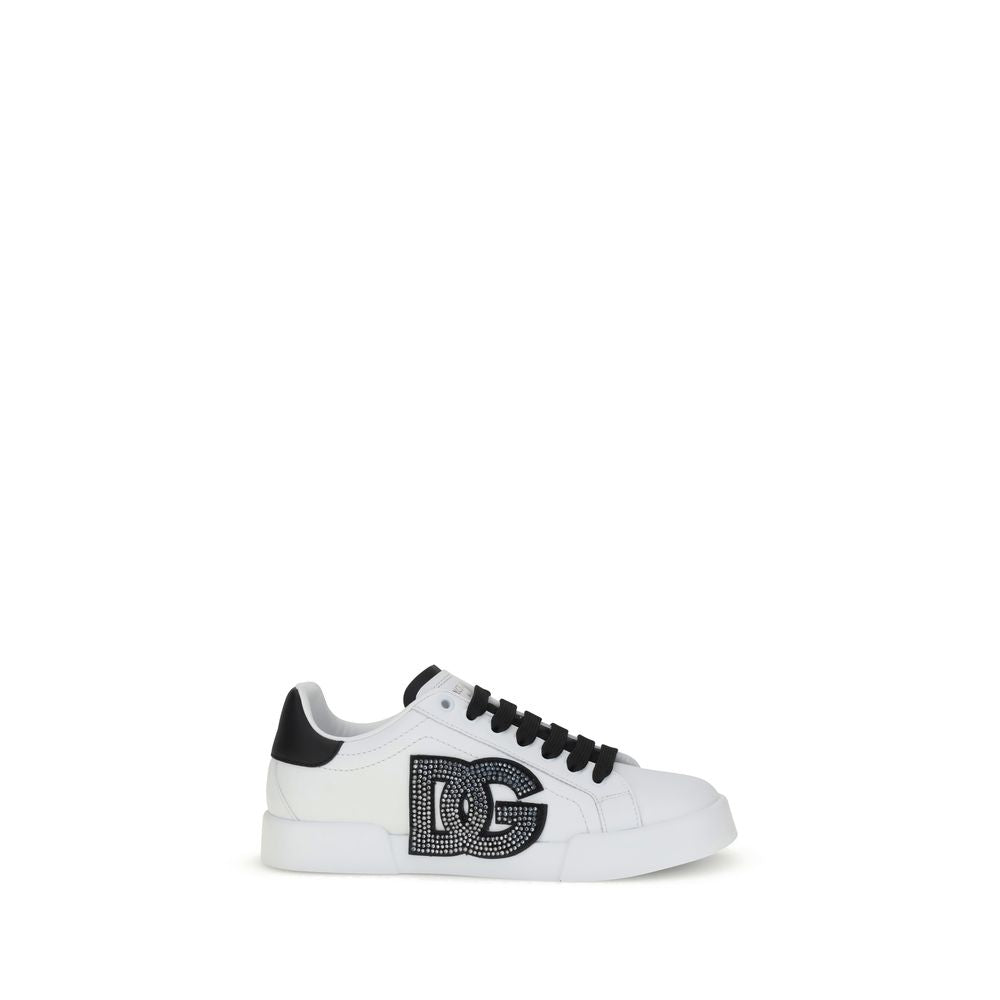 Dolce & Gabbana White Calf Leather Bos Taurus Low Top Sneakers