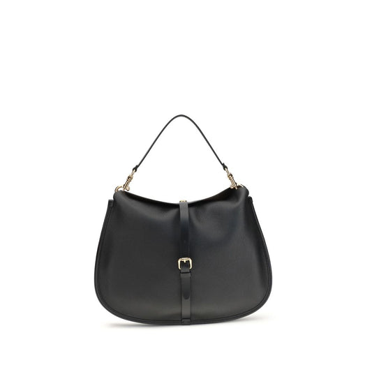 Etro Black Calf Leather Bos Taurus Shoulder Bag with removable handle and magnetic closure.