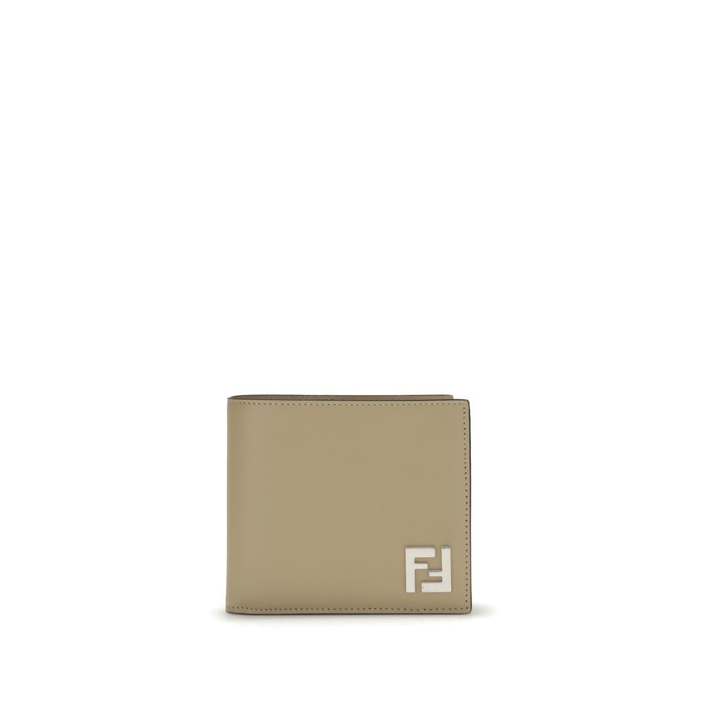 Fendi Beige Calf Leather Bos Taurus Wallet with palladium FF motif, 8 card slots, refined style, and AW25 season design.