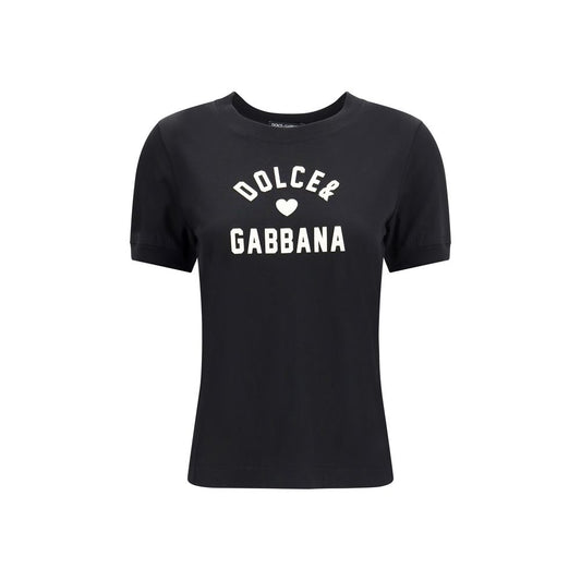 Dolce & Gabbana Black Cotton T-Shirt with logo patch detail and ribbed crew neck, perfect for casual and on-trend looks, AW25 season