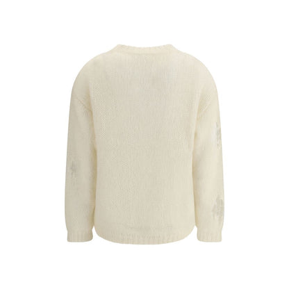 Back view of Fabiana Filippi Cream Mohair Sweatshirt featuring ribbed cuffs and hem with delicate all-over rips.
