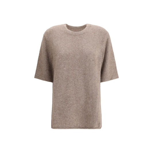 Loulou De Saison Beige Wool Sweatshirt with short sleeves and crew neck, made from soft yak blend for a relaxed, sophisticated look.