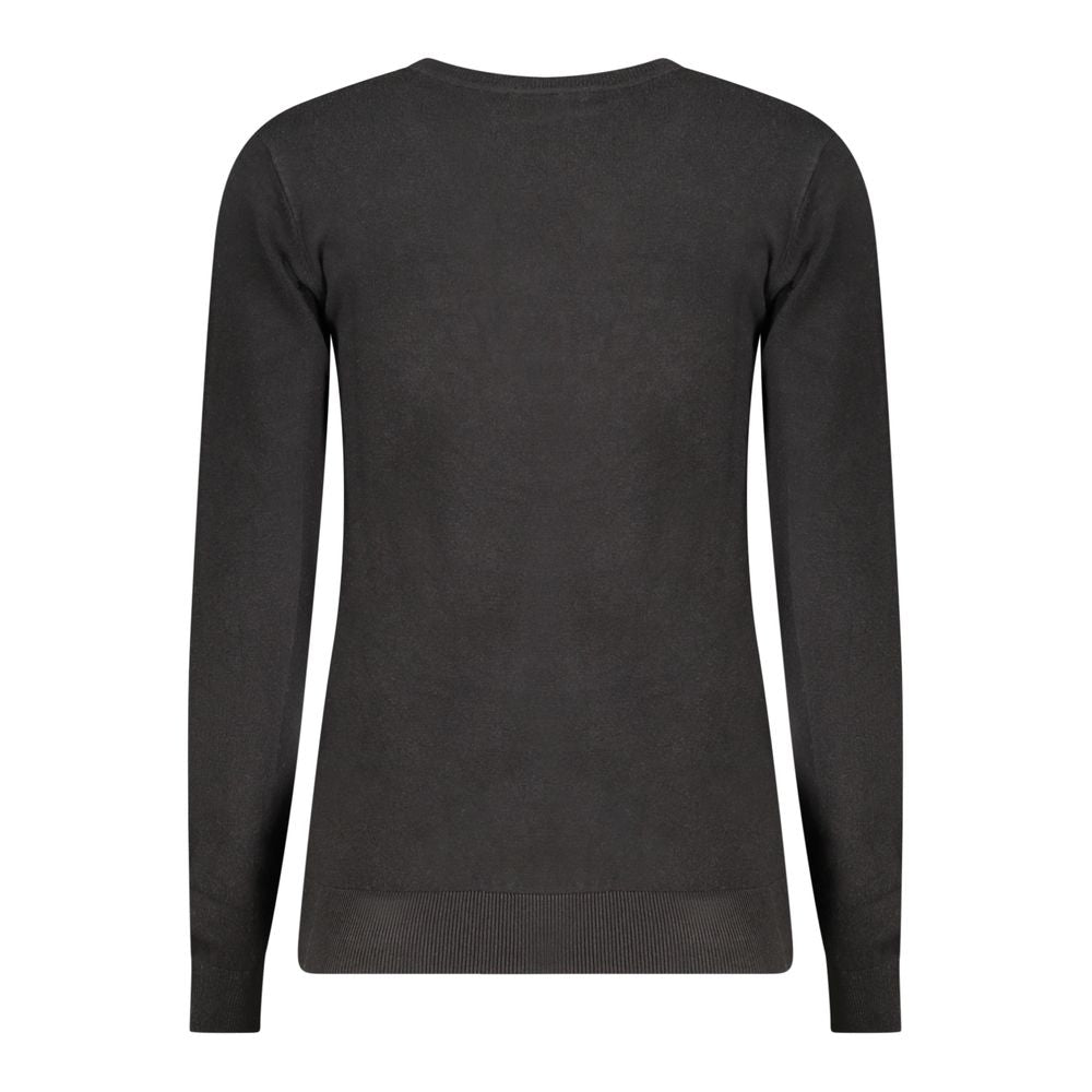 Guess Jeans Black Viscose Women Sweater, back view, showcasing long sleeves and elegant design.