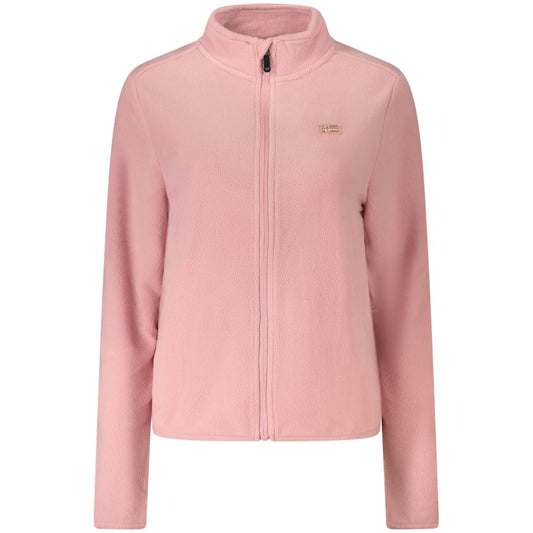 Norway 1963 Pink Polyester Women Sweater, cozy fleece with applique logo, perfect for casual chic fashion.