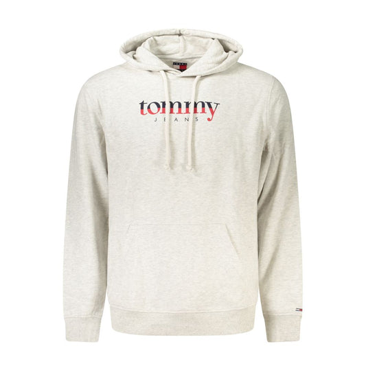 Tommy Hilfiger Gray Cotton Men Sweater with logo, hood, and central pocket, sustainable style crafted from 95% regenerative cotton.