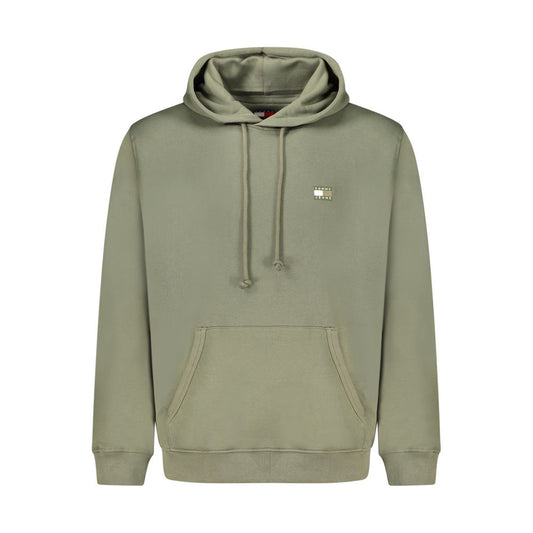 Tommy Hilfiger Green Cotton Men Sweater with hood and embroidered logo, showcasing casual luxury and sustainability.