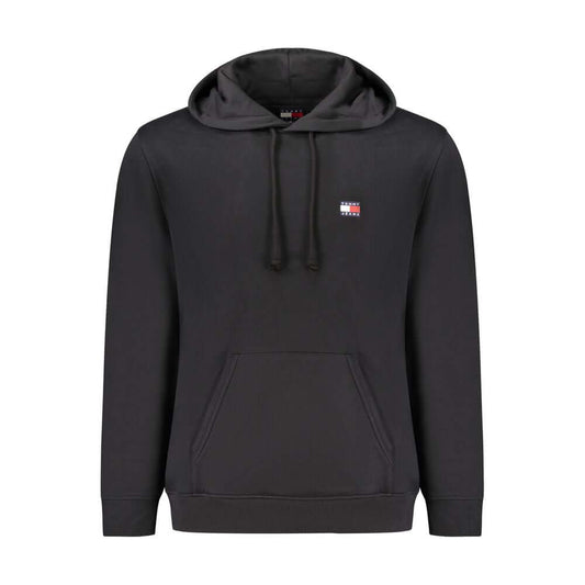 Tommy Hilfiger Black Cotton Men Sweater with hood and logo embroidery, crafted from regenerative cotton, showcasing casual elegance.