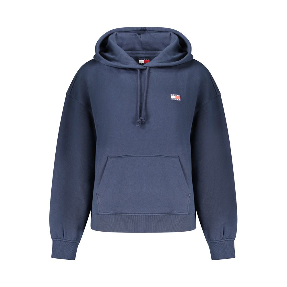 Tommy Hilfiger Blue Cotton Women Sweater with hood, embroidered logo, and central pocket in classic blue for casual off-duty style.