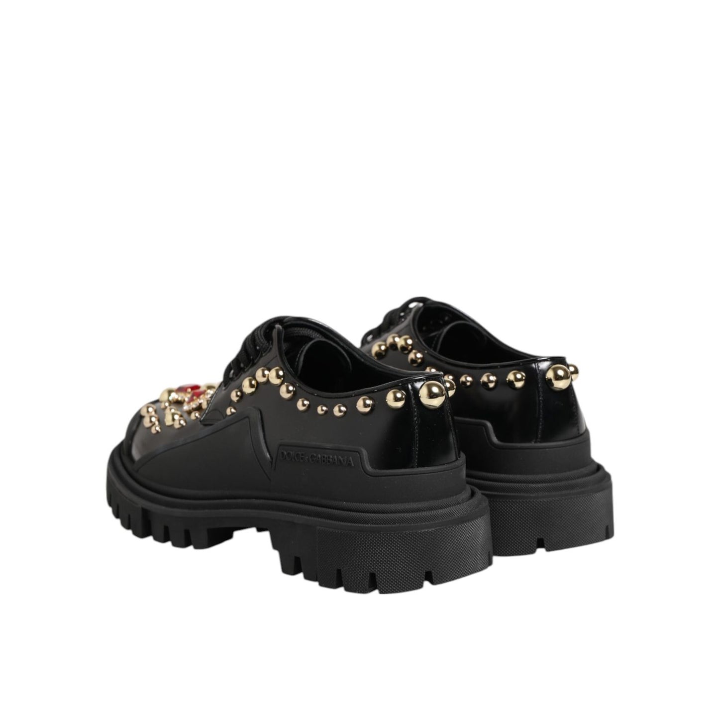 Dolce & Gabbana Black Leather Jeweled Crystals Derby Shoes