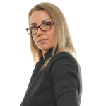 Woman wearing Longines Red Women Glasses Frame with plastic square lenses.