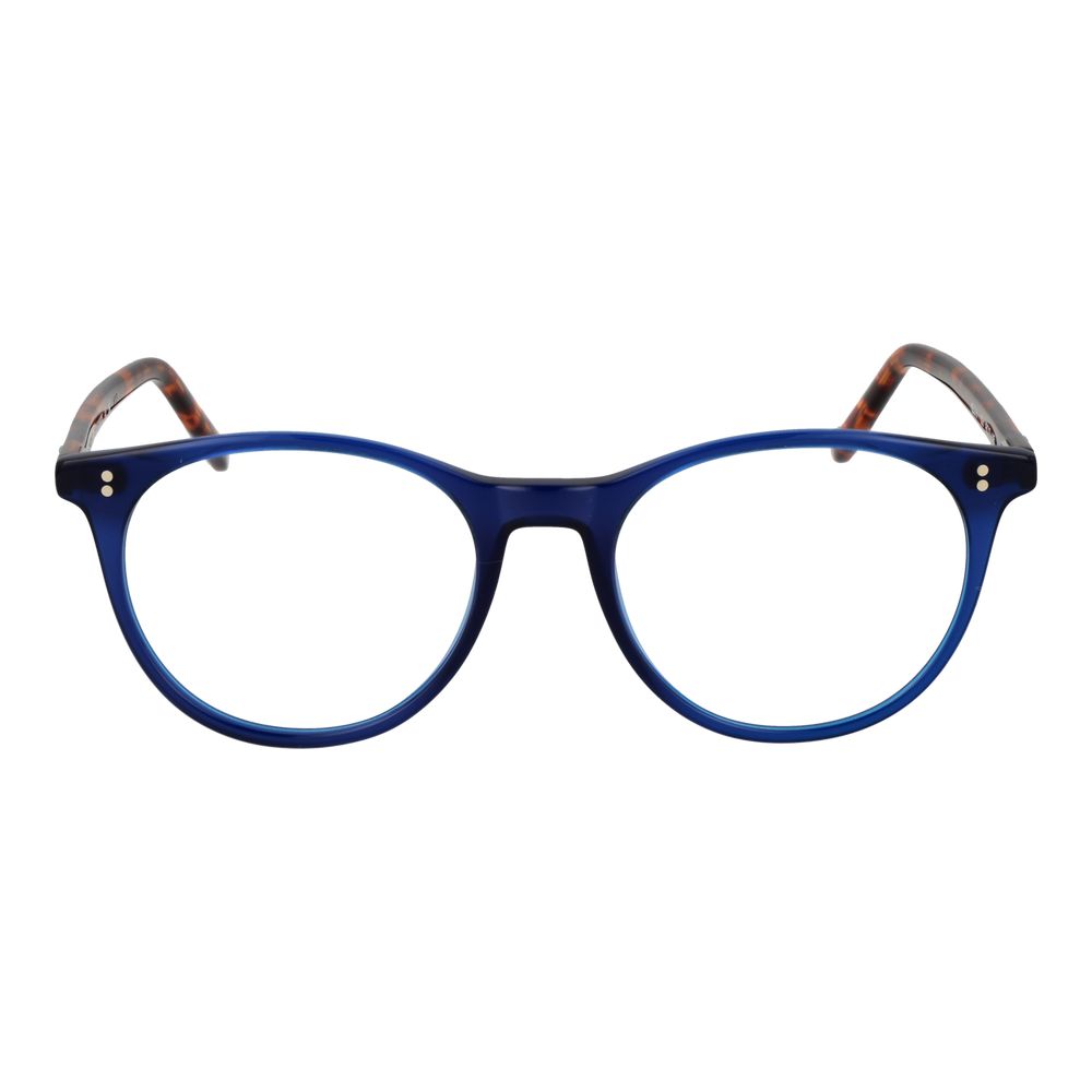 Hackett Blue Men Glasses Frame in full-rim acetate, round style with demo lenses, perfect for fashion-forward men.