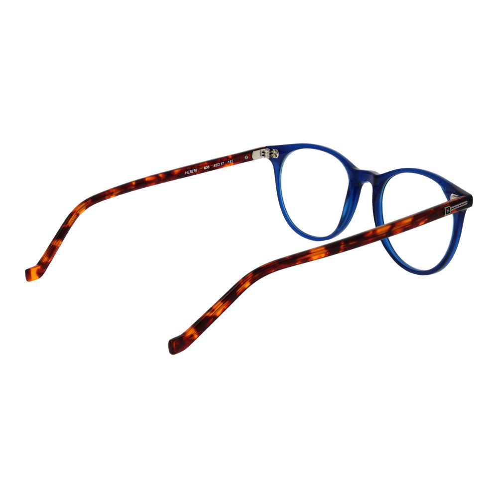 Hackett Blue Men Glasses Frame with full-rim acetate design, blue round frame, and brown temples, ideal for a stylish look.