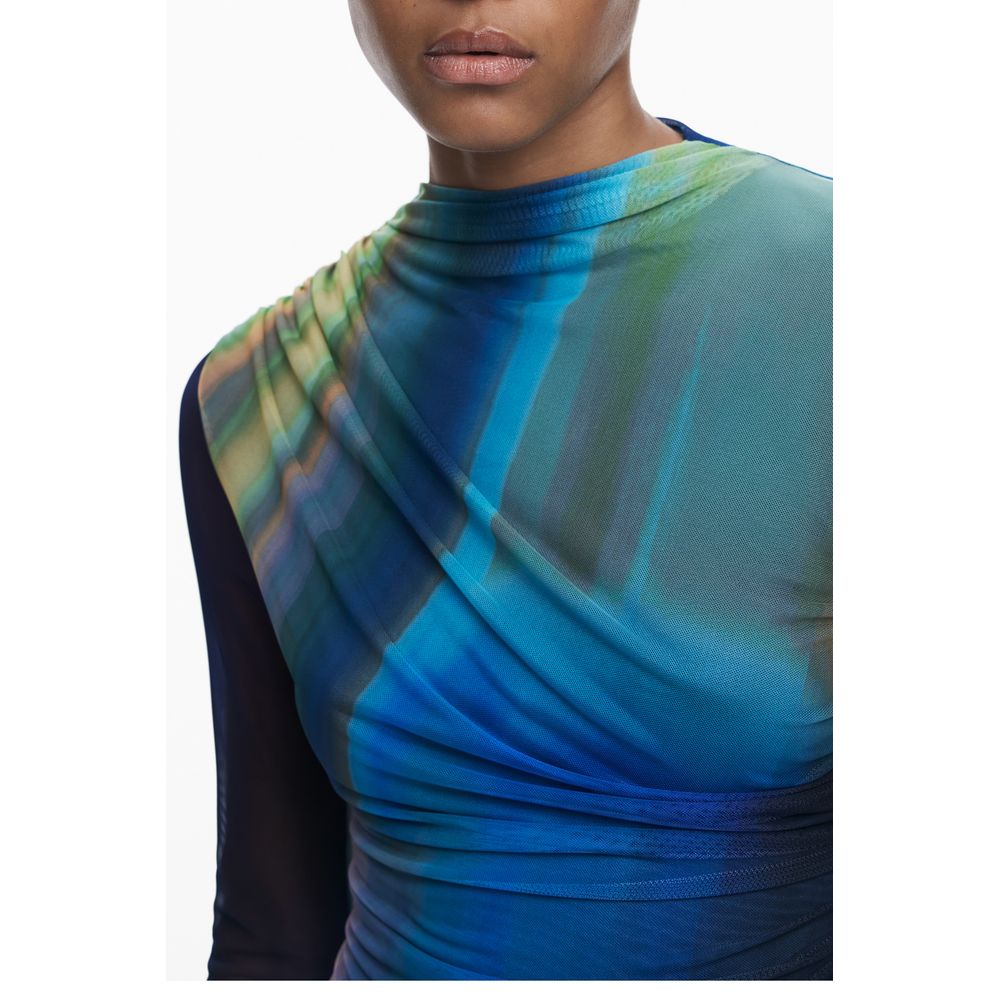 Desigual Blue Polyester Women Dress with vibrant pattern and comfortable drape, showcasing vivid colors and elegant design details.