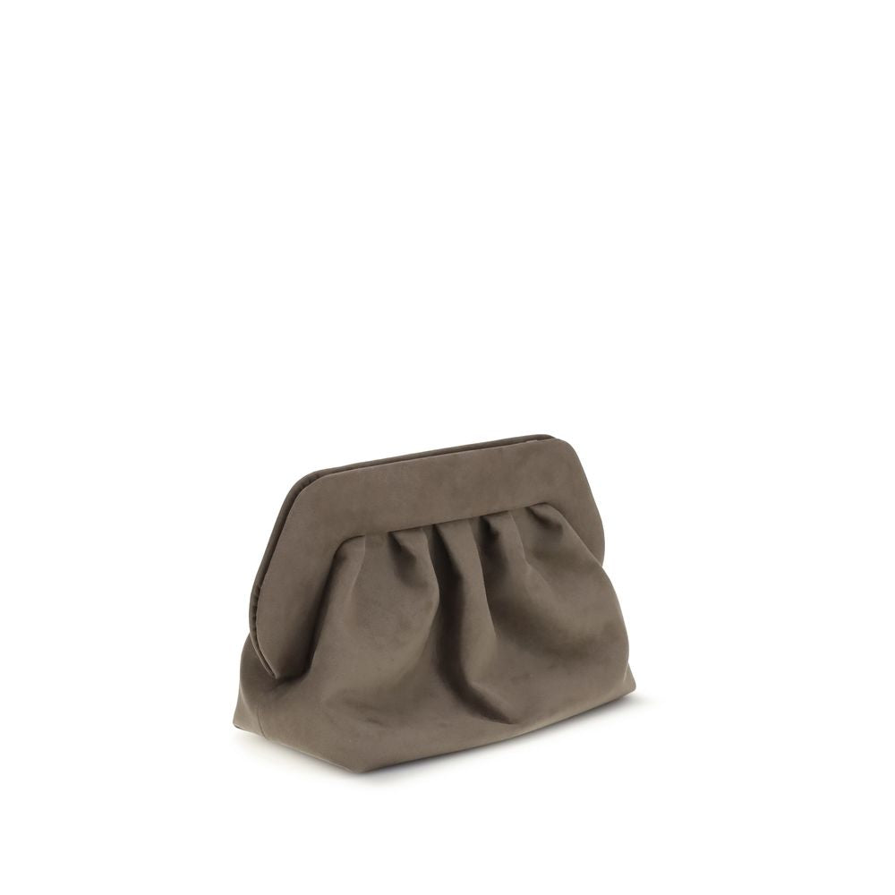 THEMOIRè Brown Other Fibres Clutch Bag with suede material and removable shoulder strap.