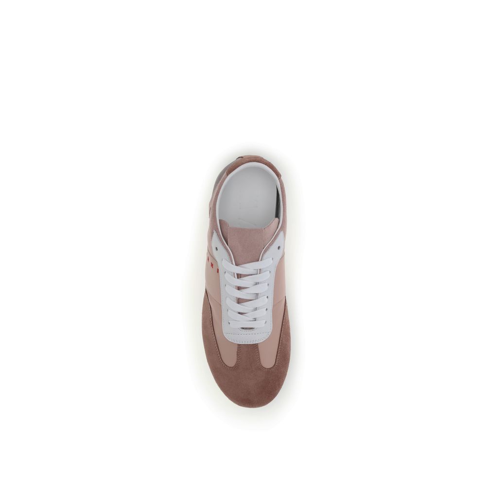 Top view of Marni Multicolor Calf Leather Bos Taurus Athletic Sneakers in smooth leather and suede, contemporary retro soccer design.