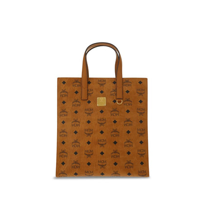 MCM Brown Polyethylene Shoulder Bag with iconic monogram pattern and adjustable strap, perfect for stylish autumn-winter fashion.