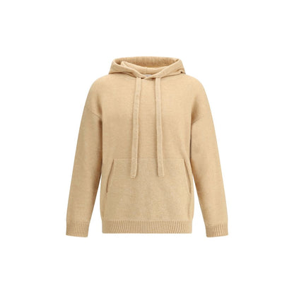 Laneus Beige Cashmere Hoodie with adjustable drawstring hood and ribbed hem, offering a soft, comfortable feel and casual elegance.