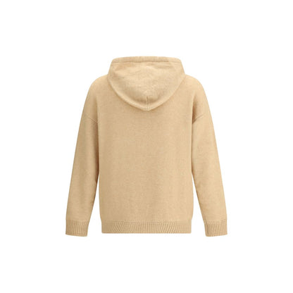 Back view of Laneus Beige Cashmere Hoodie showcasing the adjustable hood, ribbed hem, and cuffs for a relaxed yet elegant look.