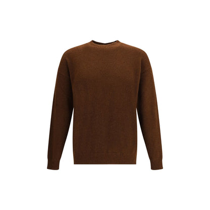 Laneus Brown Cashmere Cashmere Sweater with ribbed crew neck and dropped shoulders, made from soft cashmere for comfort and sophistication.