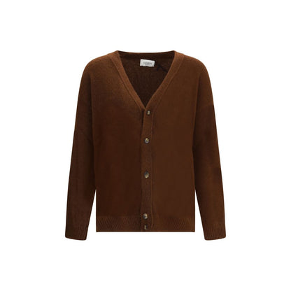 Laneus Brown Cashmere Cardigan with V-neck and button closure, featuring ribbed hem and cuffs for a versatile and stylish look.