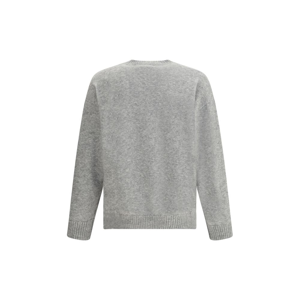 Back view of Laneus Gray Cashmere Cashmere Sweater showcasing ribbed cuffs and hem for a structured fit.
