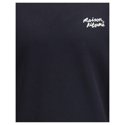 Maison Kitsuné Black Cotton Sweatshirt with logo detail, featuring a classic crew neck and ribbed cuffs, perfect for casual elegance.