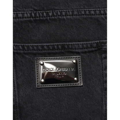 Dolce & Gabbana Black Cotton Logo Men Mid Waist Denim Jeans