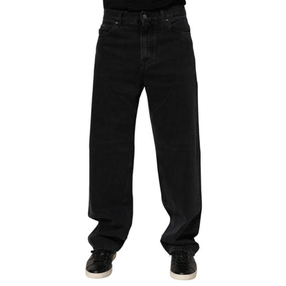 Dolce & Gabbana Black Cotton Logo Men Mid Waist Denim Jeans
