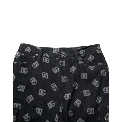 Dolce & Gabbana Black Monogram Denim Cargo Men Bermuda Short