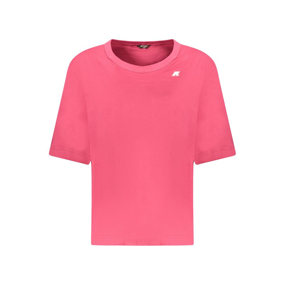 K-WAY Pink Cotton Women Top with short sleeves and wide neck, featuring iconic logo - stylish and chic design for modern trendsetters.