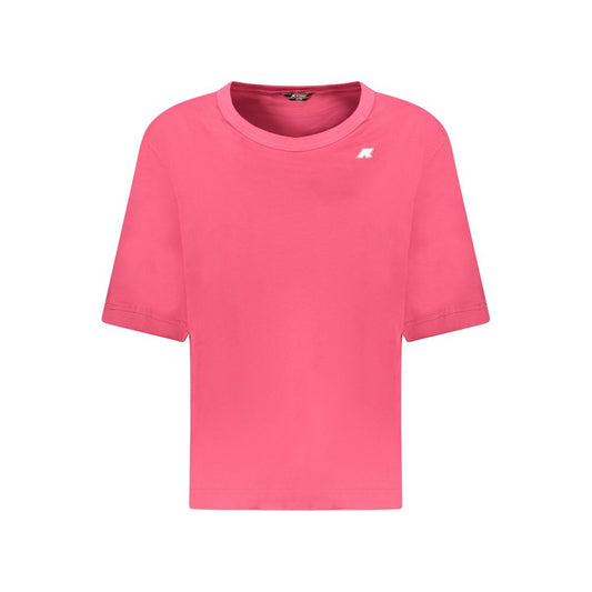 K-WAY Pink Cotton Women Top with short sleeves and wide neck, featuring iconic logo - stylish and chic design for modern trendsetters.