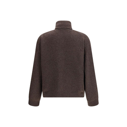 Brunello Cucinelli Brown Cashmere Turtleneck with oversize fit and wide sleeves, featuring monile embroidery for a classic elegant style.