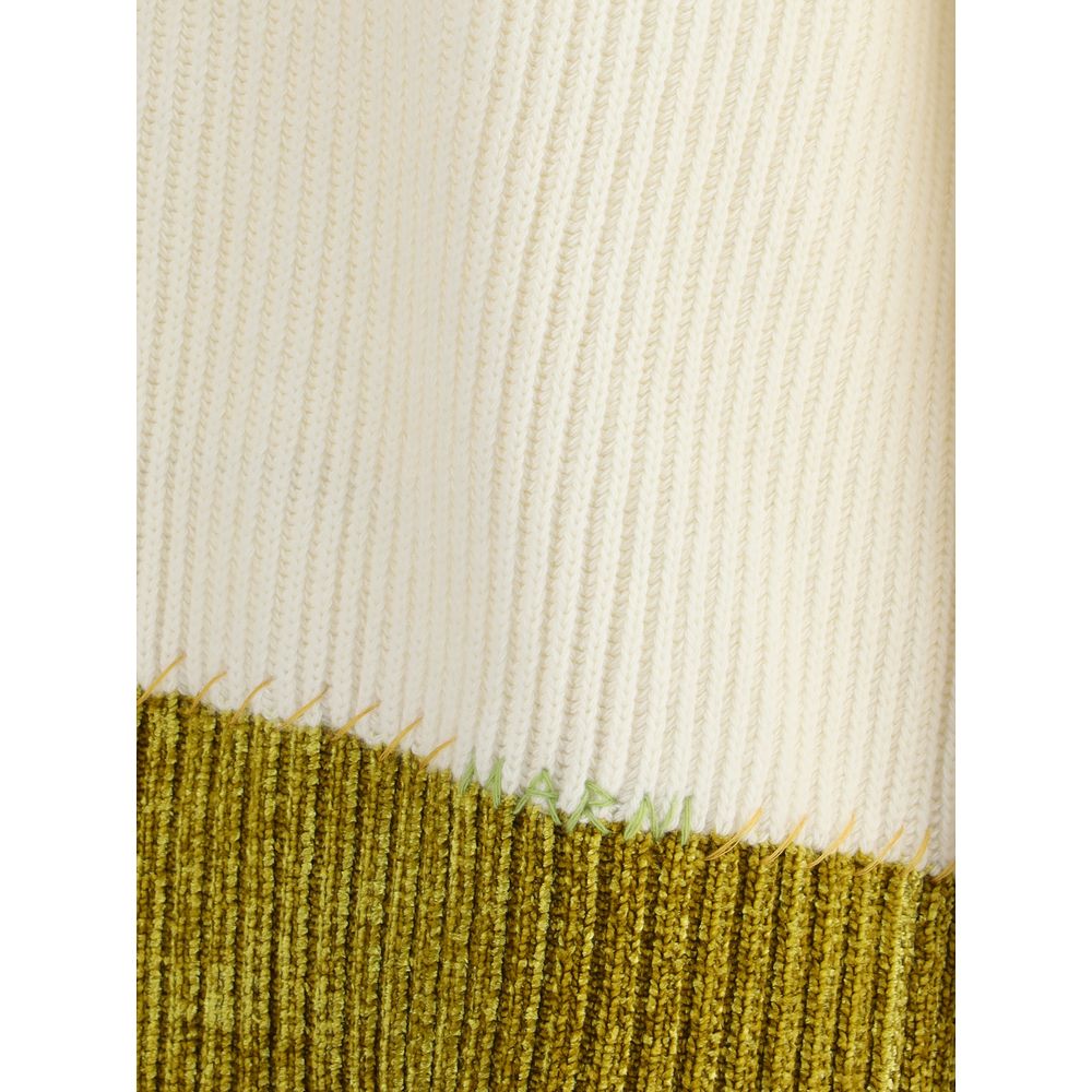 Close-up of Marni Multicolor Fleece Wool Sweatshirt showing ribbed knit texture and color-block design detail.