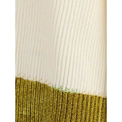 Close-up of Marni Multicolor Fleece Wool Sweatshirt showing ribbed knit texture and color-block design detail.