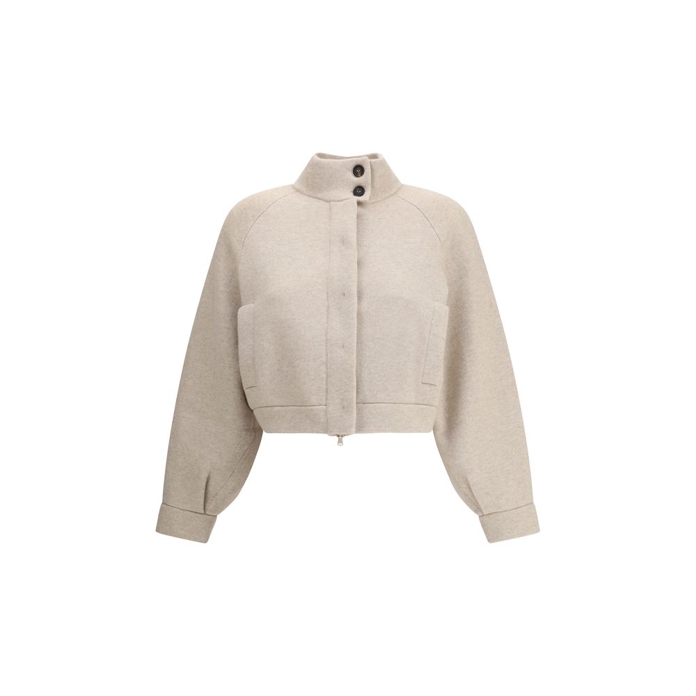 Brunello Cucinelli Beige Cashmere Clothing cardigan with button zip closure, long sleeves, and welt pockets, AW25 oversized fit.